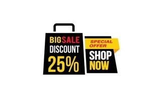 25 Percent SHOP NOW offer, clearance, promotion banner layout with sticker style. vector