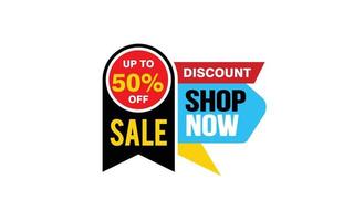50 Percent SHOP NOW offer, clearance, promotion banner layout with sticker style. vector