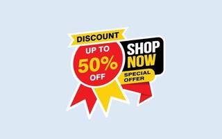 50 Percent SHOP NOW offer, clearance, promotion banner layout with sticker style. vector