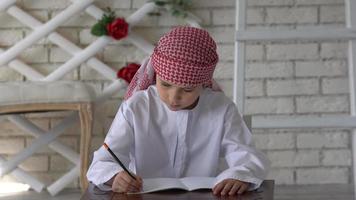 garotinho estudando na escola, escrevendo.