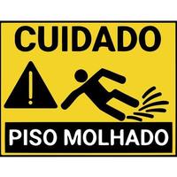 character slipping and falling with text caution wet floor in portuguese vector