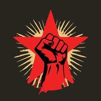 Raised fist symbol with pentagonal star behind vector