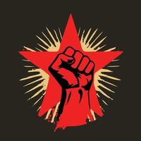 Raised fist symbol with pentagonal star behind vector