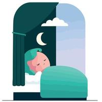 Human character sleeping at night vector