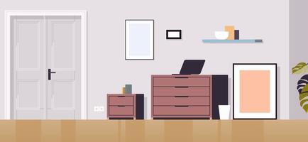 Ilustración de vector plano de concepto de puerta de habitación y cajón de hogar de gabinete de muebles interiores de sala de estar.
