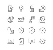 Set of reject related icons, refuse, cancellation, decline and linear variety vectors. vector