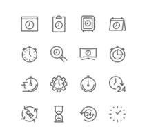 Set of time related icons, timer, speed, alarm, restore, time management, calendar and linear variety vectors. vector