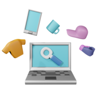 Ecommerce on laptop 3d illustration png