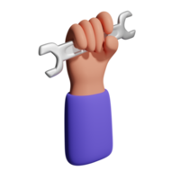 Hand holding wrench 3d illustration png