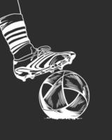 Male footballer's feet are controlling the ball. Vector illustration on black background