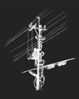 Black Silhouette of Power Line, Vector illustration on black background
