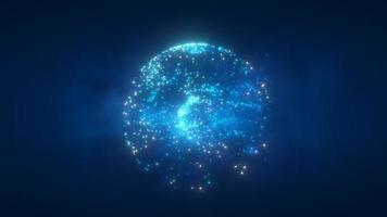 Abstract round blue particle sphere glowing energy science futuristic hi-tech background. Video 4k, motion design