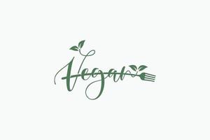 Vegan logo with a combination of vegan lettering, fork and leaves for any business, especially restaurants, cafes, stores, etc. vector