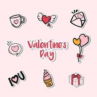 cute sticker collection for valentines day vector