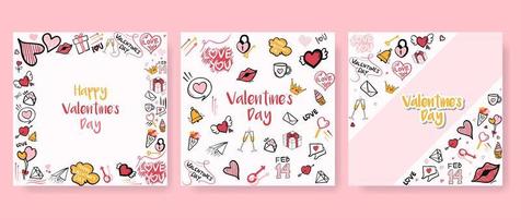 doodle collection of valentine elements for social media post background vector