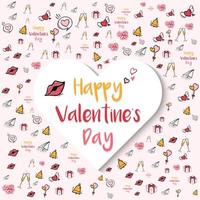 happy valentines day greeting card design with doodle element vector