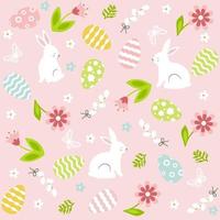 Cute easter seamless pattern with bunny, flowers, butterfly and eggs. vector