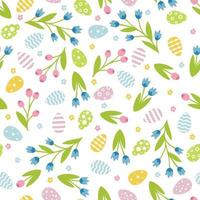 Cute seamless pattern with easter and floral elements. Seamless pattern with eggs and simple flowers vector