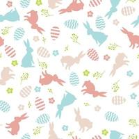 Colourful seamless pattern with decorative eggs, bunnies and flowers. Easter background. vector