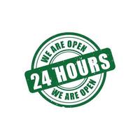 estamos abiertos las 24 horas sello vector de color verde