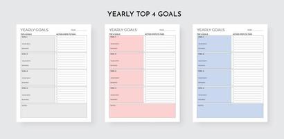 Yearly Top 4 Gole Planner, Top Priorities Planner, Annual Goal Tracker vector