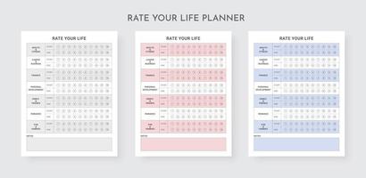 califique su planificador de vida, diario de evaluación de vida, diario de desarrollo personal vector