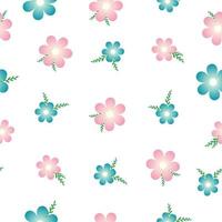 Seamless pattern of pink and blue flowers on a white background vector