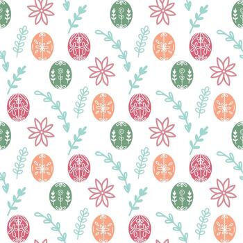 imprimir con huevos, hierba y flores para textiles, papel, tela, embalaje y diseño vector