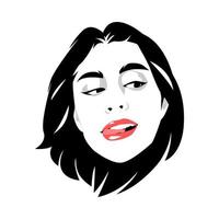retrato de arte pop en blanco y negro de la cara de una hermosa joven con un peinado corto. lengua fuera. monocromo. fondo blanco aislado. ilustración vectorial vector
