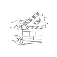 Movie clapperboard doodle icon. The board clap to start the video clip scene. vector