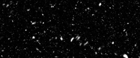 Different realistic falling snow or snowflakes. Falling snow isolated on black background. Winter snowfall illustration. Bokeh lights on black background, flying snowflakes in the air. Snow at night. photo