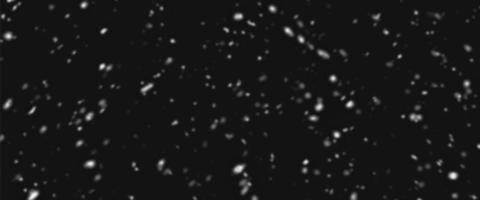Different realistic falling snow or snowflakes. Falling snow isolated on black background. Winter snowfall illustration. Bokeh lights on black background, flying snowflakes in the air. Snow at night. photo