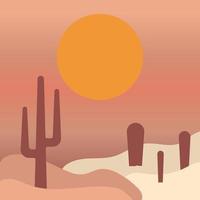 Flat abstract icon, sticker, button with desert, sun, cactuses. vector