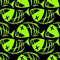 bright seamless pattern of green graphic fish skeletons on a black background, texture, design photo