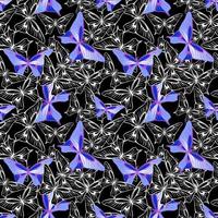 bright seamless pattern of blue-violet and black-and-white butterflies on a black background, texture, design photo