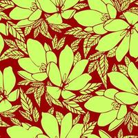 asymmetrical seamless floral green outline pattern on red background, design, background photo
