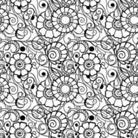 seamless pattern of black contours of flowers on a white background, texture, design photo