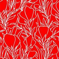 simple two-tone seamless pattern of white large contours of flowers on a red background, texture, design photo