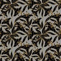 seamless pattern of large black flowers with a golden outline on a light gray background, texture, design photo