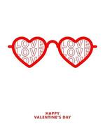 Happy Valentines Day card, red line heart shaped sunglasses vector