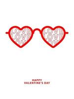 Happy Valentines Day card, red line heart shaped sunglasses vector