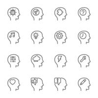 Human head thin line icons set, editable stroke vector