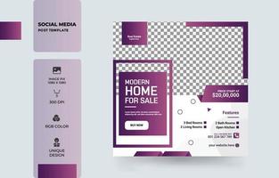 Modern home for sale real estate social media post banner design Free Vector