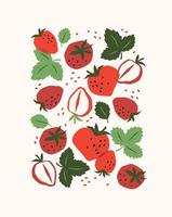 Art print. Abstract strawberries. Modern design for posters, cards, cover, t shirt and other vector