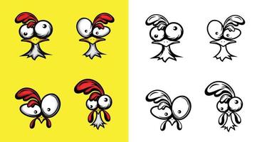 confused crazy chicken head illustration set vector