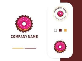 sawmill blade donut illustration logo design template with sticker vector