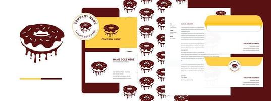 Donut with melted dripping cream logo, business card and branding template on isolated background vector