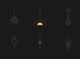 Set of moon and sun line art. Minimal boho linear symbols. Celestial mystic element. Vector line art illustration.