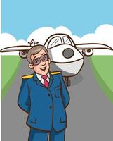 ilustración vectorial de piloto masculino en el fondo del aeropuerto vector