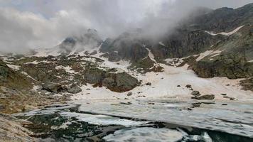 Small lake in thaw on Italian Alps in the middle of the mountains photo